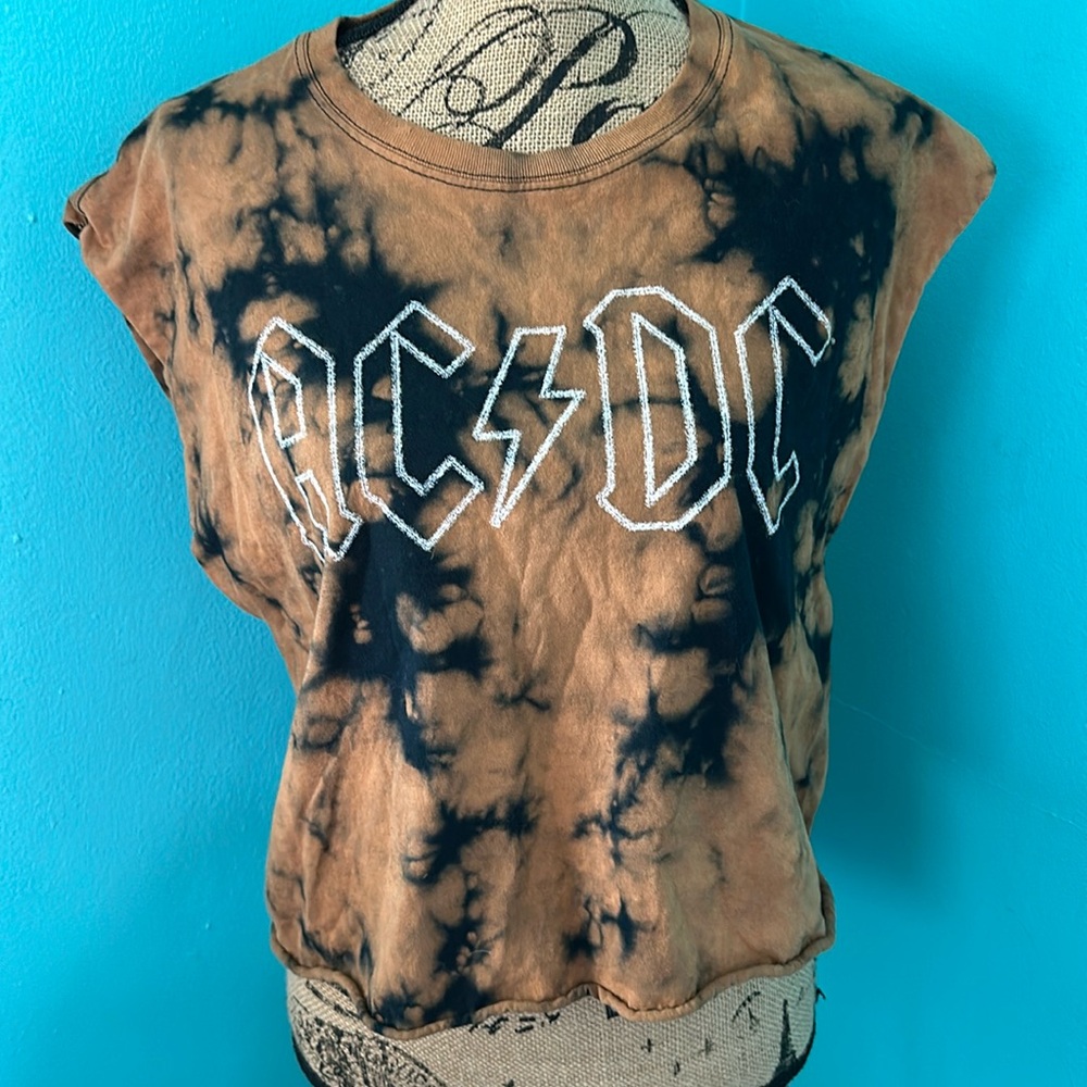ACDC Band Tie Dye Cut Off Muscle Tshirt Sleeveless L